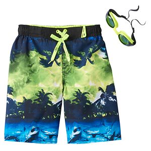 Boys 4-7 ZeroXposur Shark Island Swim Trunks with Goggles