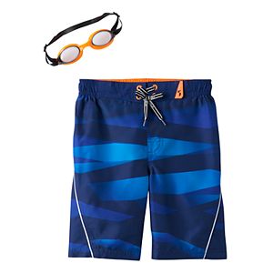 Boys 4-7 ZeroXposur Abstract Striped Swim Trunks with Goggles