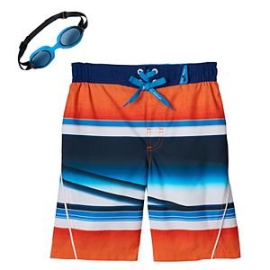 Boys 4-7 ZeroXposur Whiplash Stripes Swim Trunks with Goggles