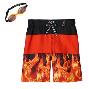 Boys 4-7 ZeroXposur Flame Swim Trunks with Goggles