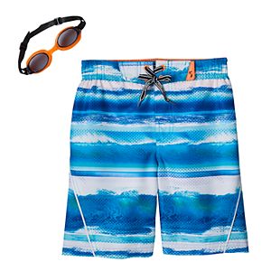 Boys 4-7 ZeroXposur Ocean Stripes Swim Trunks with Goggles