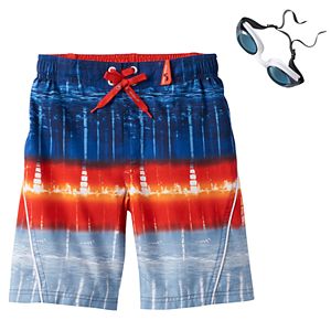 Boys 4-7 ZeroXposur Tie-Dye Swim Trunks with Goggles