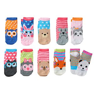 Girls 4-16 Pink Cookie 10-pk. Whimsical Animal Faces Low-Cut Socks