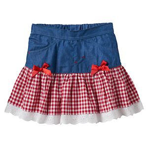 Baby Girl Nannette Gingham Drop-Waist Chambray Skirt
