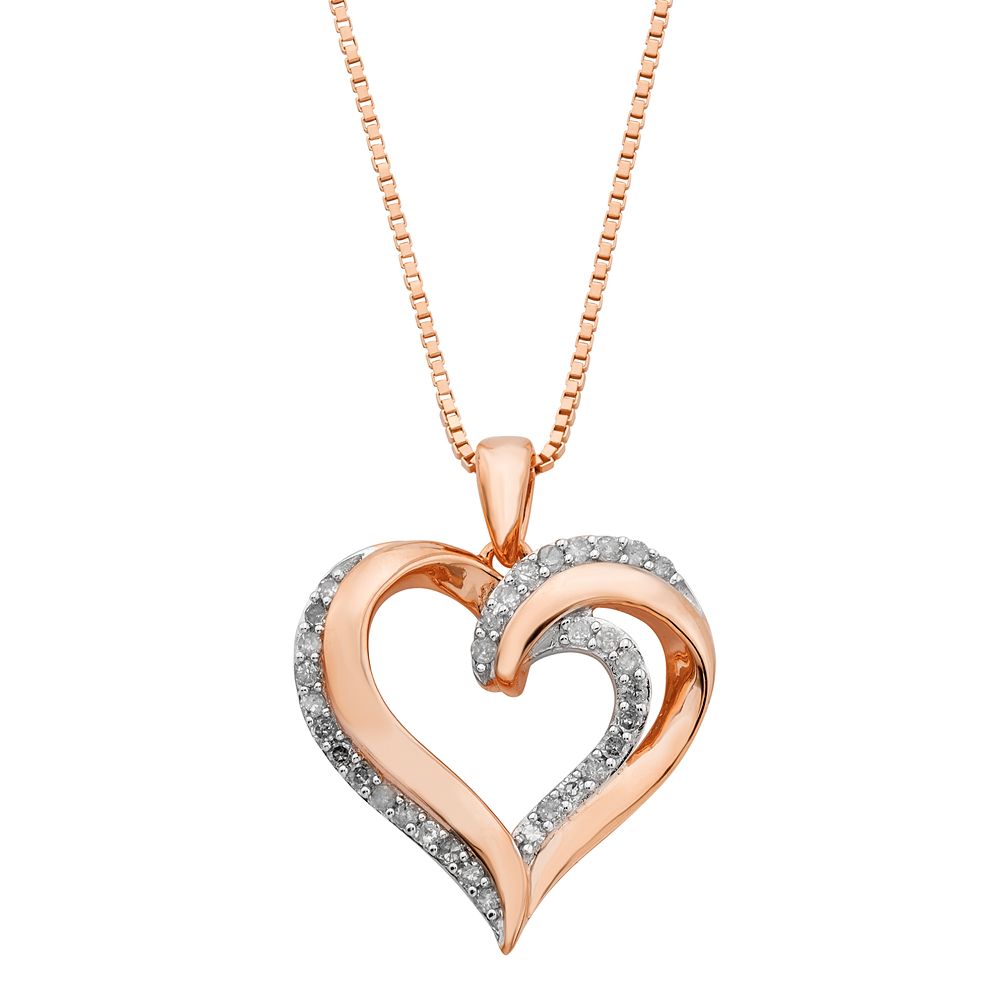 18k Rose Gold Over Silver 1 4 Carat T W Diamond Heart Pendant