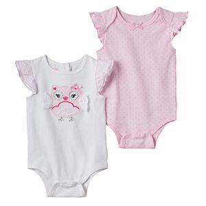 Baby Girl Nannette 2-pk. Owl Graphic & Print Bodysuits