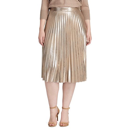 Plus Size Chaps Metallic Faux-Suede Pleated Skirt