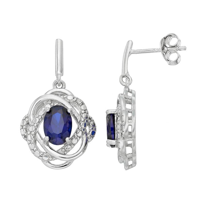 RADIANT GEM Sterling Silver Lab-Created Sapphire & Diamond Accent Oval Drop