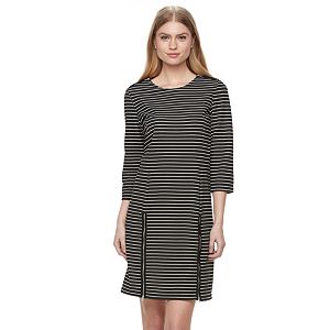 Women's Nina Leonard Striped Zippered-Trim Shift Dress