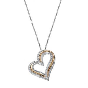 Two Tone Sterling Silver 1/2 Carat T.W. Diamond Heart Pendant