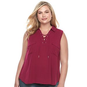 Juniors' Plus Size Candie's® Solid Lace-Up Top