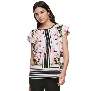 Women's ELLE™ Floral Striped Flutter Top