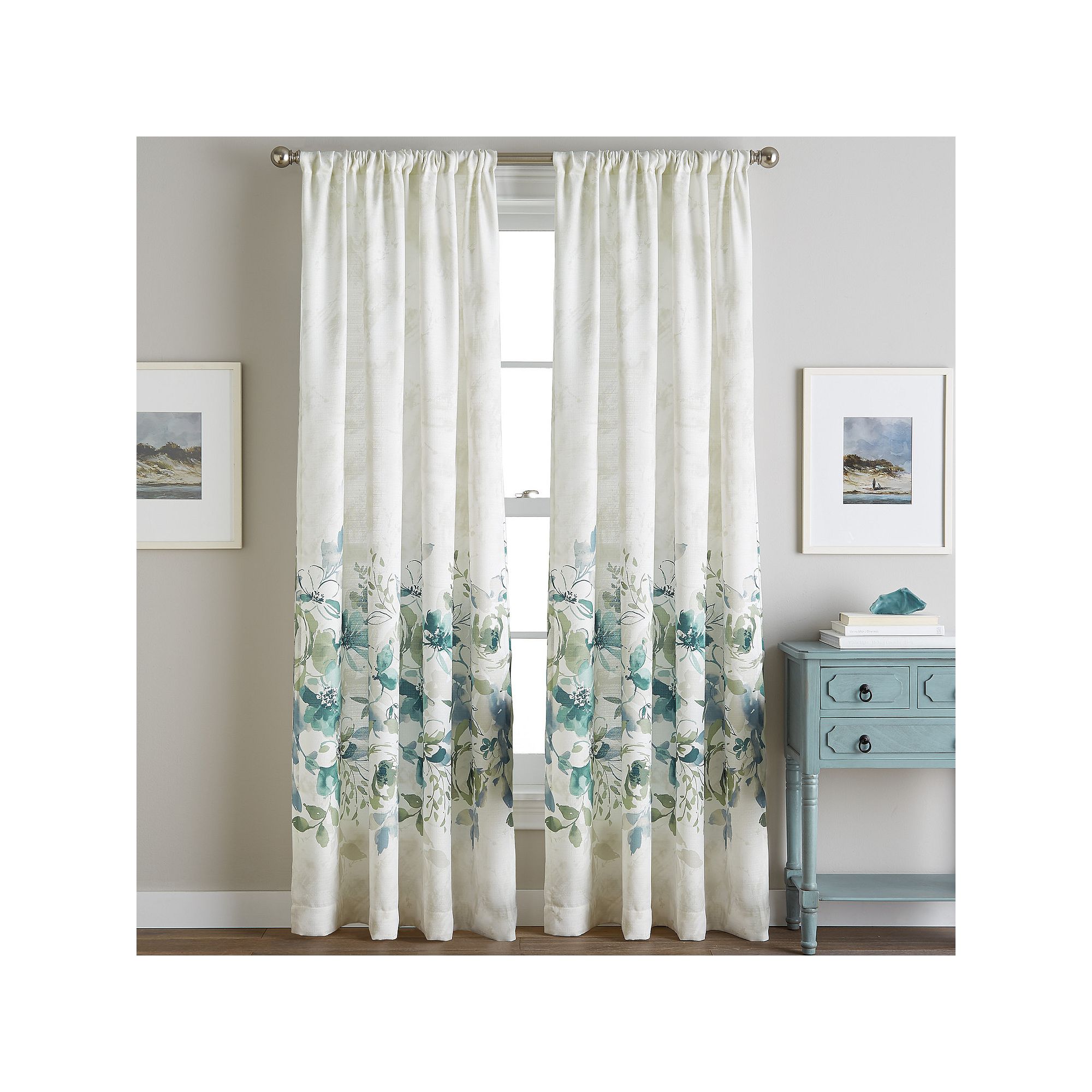 CHF Watercolor Floral Rod Pocket Single Panel 50x95 Gold, Blue