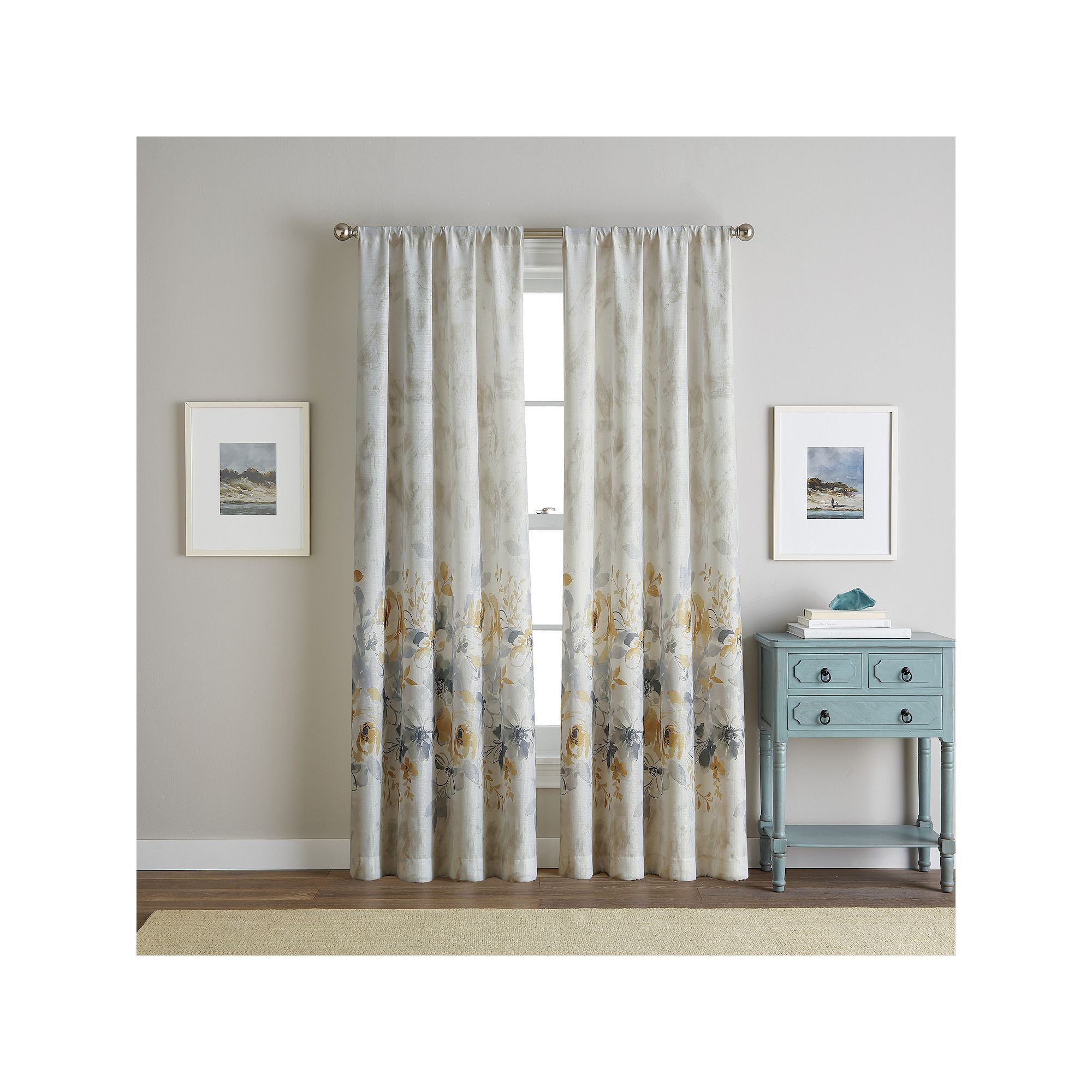 CHF Watercolor Floral Rod Pocket Single Panel 50x95 Gold