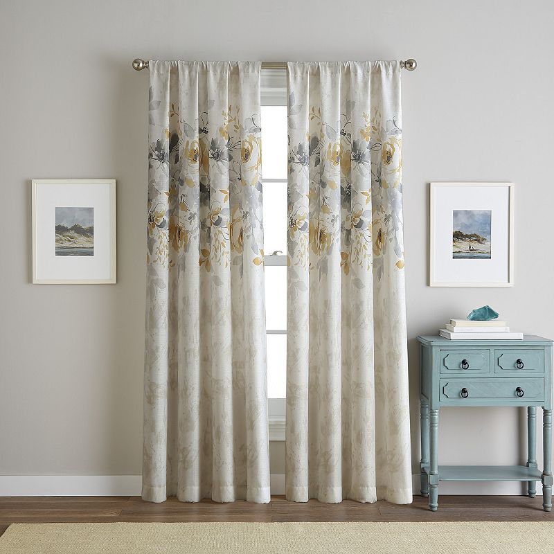 Watercolor 1-Panel Floral Window Curtain, Yellow, 50X84