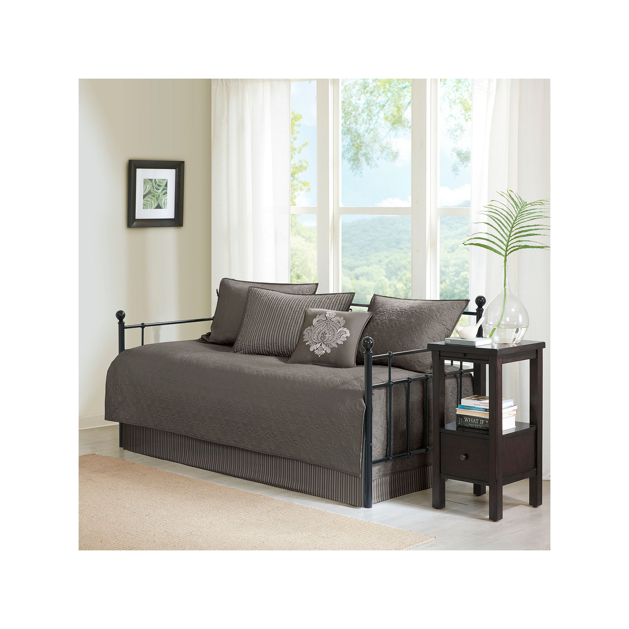 Madison Park 6-piece Mansfield Daybed Set with Throw Pillow, Dark Gray