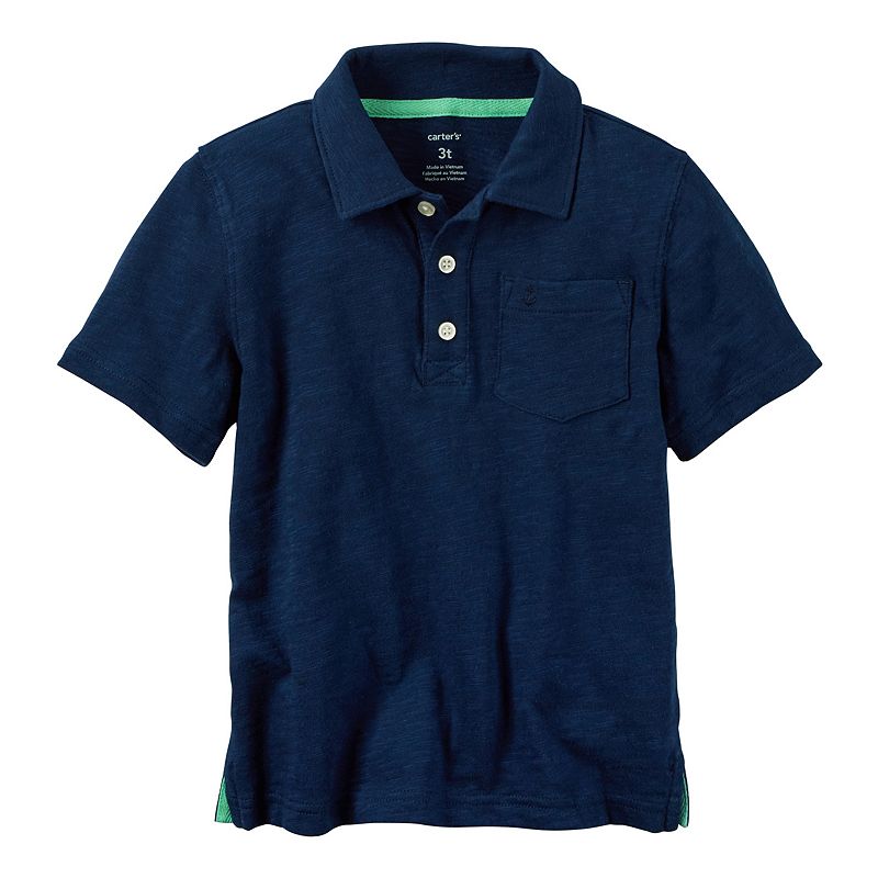Baby Boy Carter's Slubbed Solid Polo, Size: 9 Months, Blue
