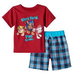 Baby Boy Paw Patrol Rubble, Chase & Marshall Graphic Tee & Plaid Shorts Set
