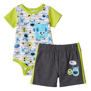 Disney / Pixar Monsters Inc. Baby Boy Mike & Sully Print Bodysuit & Shorts Set