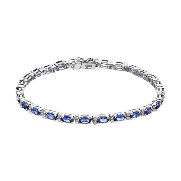 Sterling Silver Lab-Created Sapphire & Diamond Accent Bracelet