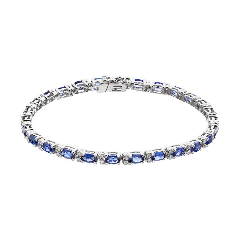 Sterling Silver Lab-Created Sapphire & Diamond Accent Bracelet, Womens, S