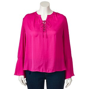 Plus Size Jennifer Lopez Lace-Up Blouse