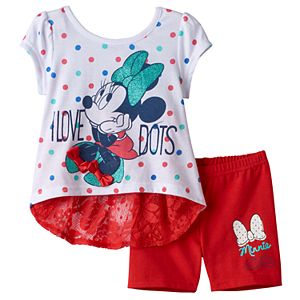 Disney's Minnie Mouse Baby Girl Lace-Back Tee & Bike Shorts Set