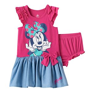 Disney's Minnie Mouse Baby Girl Graphic Chambray Dress & Bloomer Set