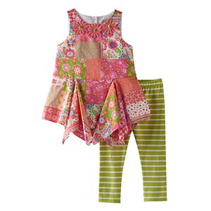 Baby Girl Rare Editions Floral Handkerchief-Hem Tunic & Striped Leggings Set
