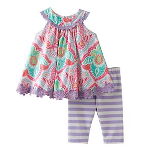 Baby Girl Rare Editions Paisley Swing Top & Striped Leggings Set