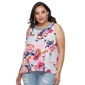 Plus Size Jennifer Lopez Floral Beaded Crepe Top