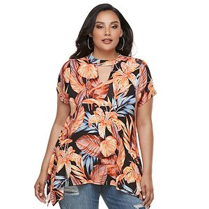 Plus Size Jennifer Lopez Keyhole Sharkbite-Hem Top