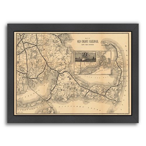 Americanflat Old Colony Railroad, Cape Cod Map Framed Wall Art