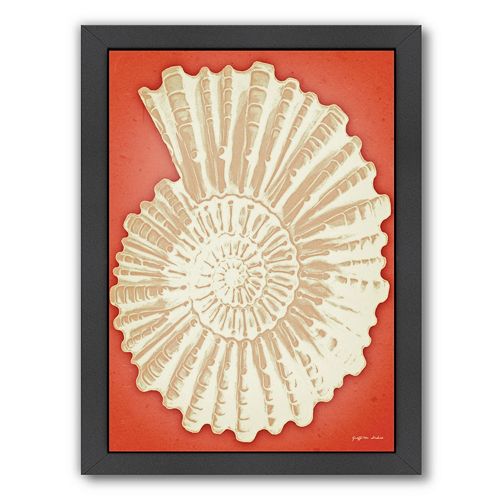 Americanflat White Ammonite Shell On Coral Framed Wall Art