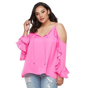 Plus Size Jennifer Lopez Cold-Shoulder Ruffle Top