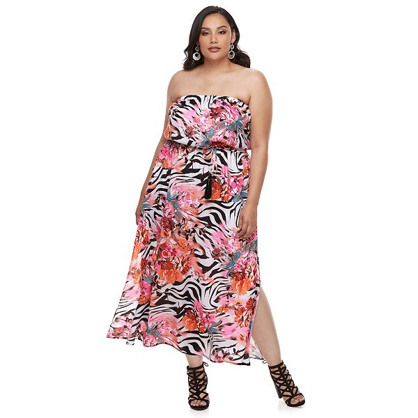 Plus Size Jennifer Lopez Zebra-Print Strapless Maxi Dress