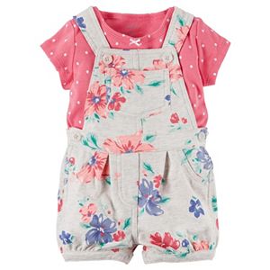 Baby Girl Carter's Polka-Dot Tee & Floral French Terry Shortalls Set