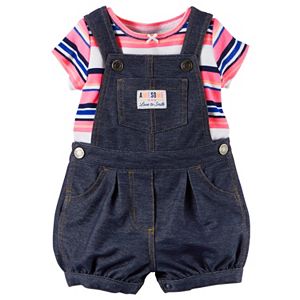 Baby Girl Carter's Floral Tee & Denim-Like Shortalls Set