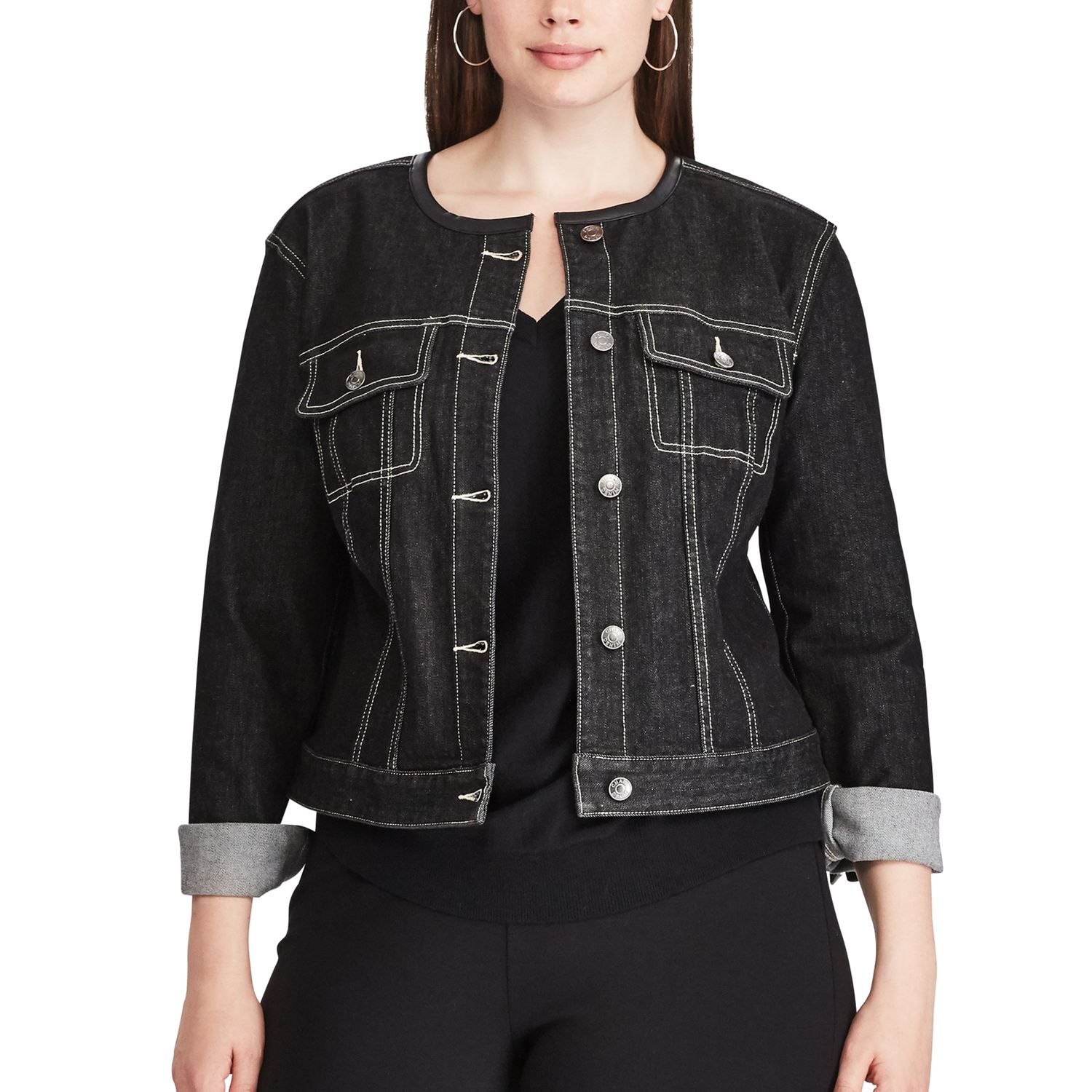 black cropped denim jacket plus size