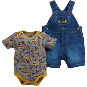 Baby Boy John Deere Construction Bodysuit & Denim Shortalls Set