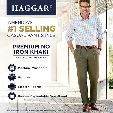 Men’s Haggar® Premium No-Iron Khaki Stretch Classic-Fit Pleated Expandable Waist Pants