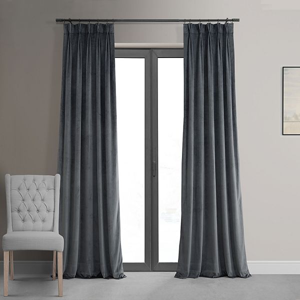 Exclusive Fabrics  Signature Pleated Blackout Velvet Curtain (1 Panel) Distance Blue Grey 25 X 96 96 Inches