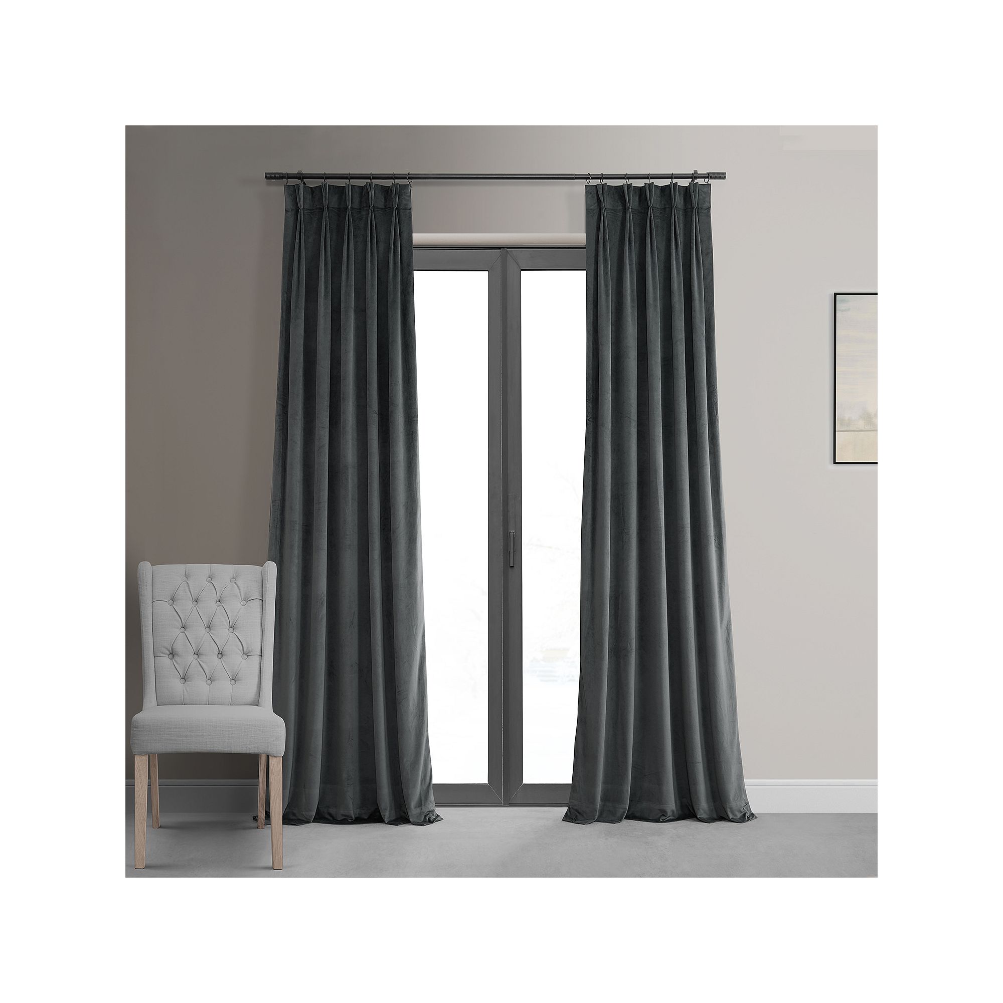 EFF Signature Velvet Blackout Window Curtain Panel, Natural Gray
