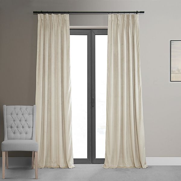 Exclusive Fabrics  Signature Pleated Blackout Velvet Curtain (1 Panel) Neutral Ground 25 X 120 120 Inches