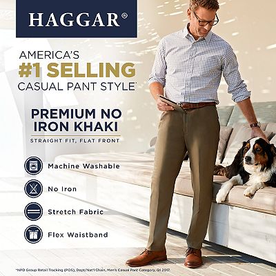 Men's Haggar® Premium No-Iron Khaki Super Flex Waist Straight-Fit