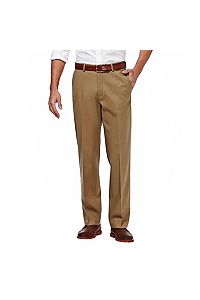 Image of Haggar Men's Premium No Iron Khaki Straight-Fit Stretch Flat-Front Pants