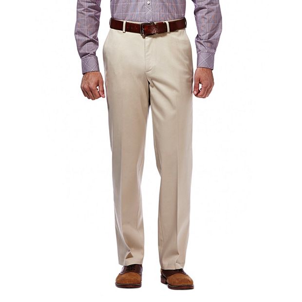 Haggar Men's Premium No Iron Straight Fit Flex Waist Plain Front Pant, Khaki, 30Wx30L