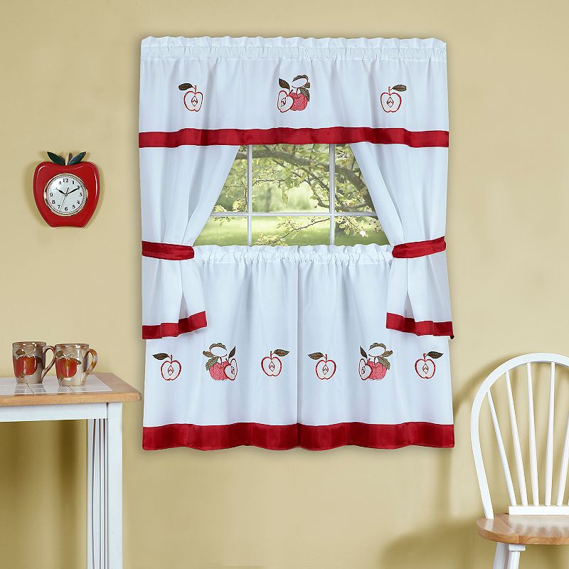 Achim Gala Tier Kitchen Window Curtain Set, Red, 58X36