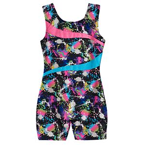 Girls 4-14 Jacques Moret Foil Splash Gym Biketard Leotard