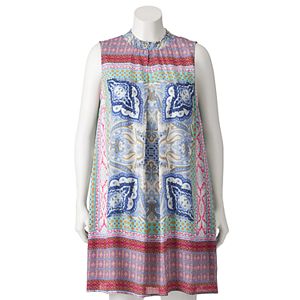 Juniors' Plus Size Speechless Mosaic Mockneck Shift Dress